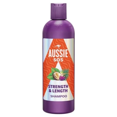 Imagen de Aussie SOS Strength &amp; Length Champú 300ml Hidrata Y Fortalece El Pelo Largo, Débil Quebradizo. Nutre Cabello Frágil Ayuda A Prevenir Las Puntas Abiertas Los Daños Del Peinado. Fórmula Vegana