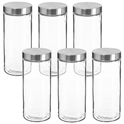 Imagen de Set de 6 tarros vidrio + acero inoxidable 2 L.
