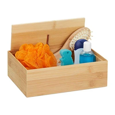Imagen de Relaxdays Aufbewahrungsbox Caja de Almacenaje con Tapa Bambú, Decorativa, para Utensilios, Multiusos, Pequeña, 7 x 22 15 cm, Natural