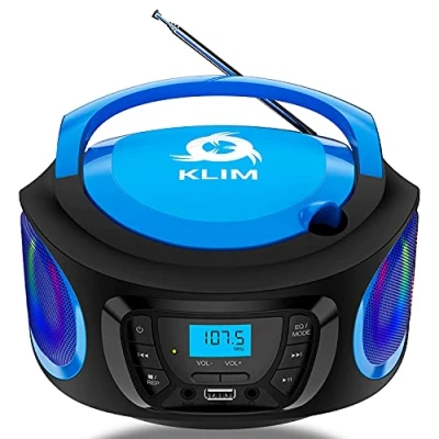 Imagen de KLIM Boombox Radio CD Portatil con Bluetooth Nuevo 2024 MP3 USB AUX FM Reproductor de Pilas Recargables Incluidas Modo inalámbrico y Cable Diseño Compacto Resistente Azul