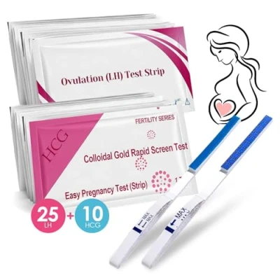 Imagen de 25 Pruebas de Ovulación y 10 Embarazo, Tiras Ovulacion Sensibles miu/ml, Kits Tests Fertilidad, Preciso Resultados, Test Rápido Fácil Usar Femenina