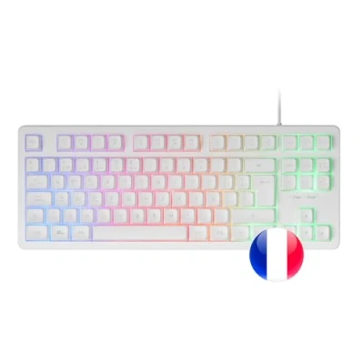 Imagen de Mars Gaming MK023, Teclado TKL, Tecnología Híbrida H Mech, Iluminación FRGB Rainbow, Anti ghosting, Compatibilidad Universal, Blanco, Idioma Francés