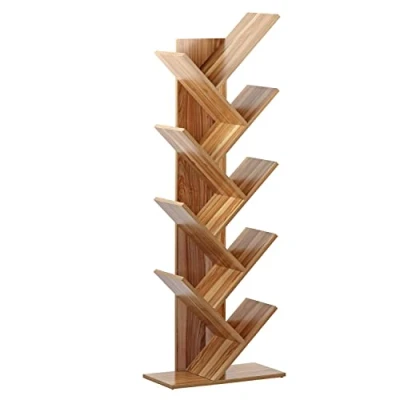 Imagen de Wehome estantería de árbol madera apta para salón, entrada y habitación, mueble vertical con diseño moderno elegante, dimensiones 50 x 25 141 cm (madera natural)