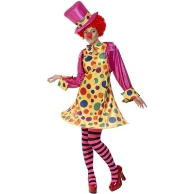 Imagen de Smiffys Disfraz de payasa, multicolor, en forma aro vestido, camisa, corbatín, pantimedias a rayas, sombrero
