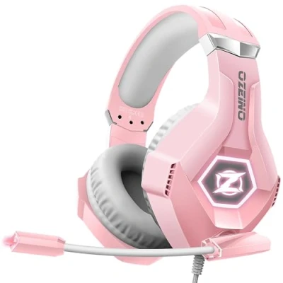 Imagen de Ozeino Auriculares Gaming para Ps4 Ps5 PC Xboxone, Cascos con Cancelación de Ruido Micrófono, Luz LED, Graves Envolventes, Memoria Suave