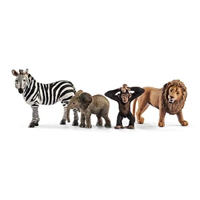 Imagen de schleich WILD LIFE 42387 — Set de Iniciación con Animales la Selva Incluye 4 Coleccionables Juguete León, Cebra, Bebé Elefante, Chimpancé para Niños 3+