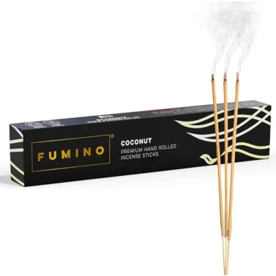 Imagen de Fumino® Coco Incienso Fresco Hecho a Mano 14 Varillas por Caja (15g) Fragancia de Humo Masala Agarbatti Joss para la Relajación, Meditación, Antiestrés Decoración Hogar