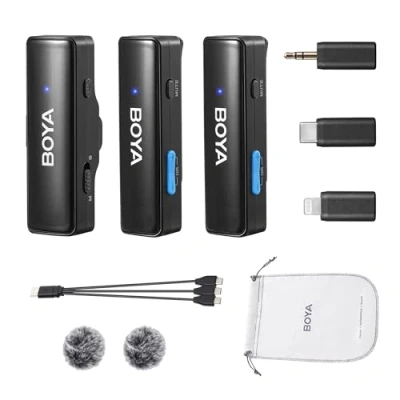 Imagen de BOYALINK micrófono inalámbrico de Solapa, Doble Mini Solapa para iPhone Android Cámara PC portátil grabación vídeo, Vlog, Podcast Live Stream (TX + TX RX)