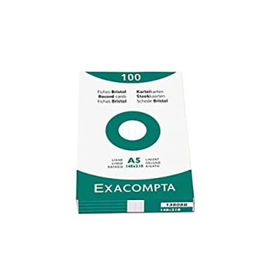 Imagen de Exacompta 3808B 100 fichas de cartulina rayadas sin perforar en papel aluminio compatible con impresoras inkjet, láser y fotocopiadoras formato 55 x 74 mm color blanco