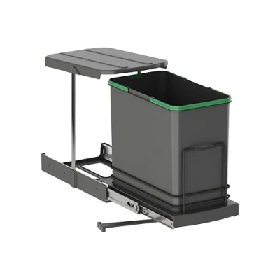 Imagen de EMUCA Contenedor de Reciclaje para Mueble Cocina, 24 L, fijación Inferior y extracción Manual/automática, Plástico Gris Antracita.