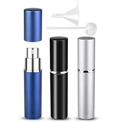 Imagen de Atomizador Perfume Recargable, 6ml Mini dispensadores portátiles de la Botella Pulverizador para &amp; Aftershave Viaje Bolso con Embudo y Pipeta (6ml (negro plata azul oscuro))
