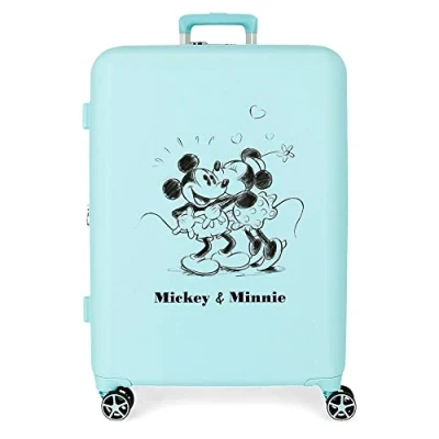 Imagen de Disney Mickey &amp; Minnie Kisses Maleta mediana Turquesa 48x70x26 cms Rígida ABS Cierre TSA integrado 88L 3