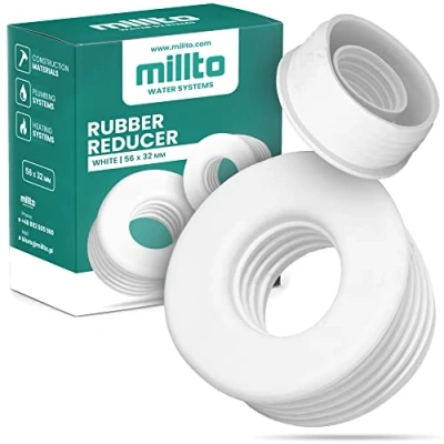 Imagen de Millto™ tubo reductor de goma Push Fit, drenaje, manguito goma, adaptador junta 3 bar, diámetro 56 x 32 mm, color blanco