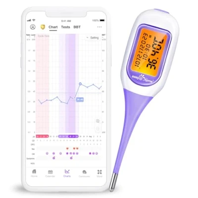 Imagen de Easy@Home Termómetro de Fertilidad：Termómetro Basal para Predecir la Ovulación con Premom (iOS o Android) Sincronizar TBC Bluetooth Generar tablas automáticamente Pantalla Grande LED (Púrpura)