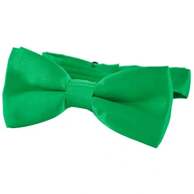 Imagen de DonDon pajarita noble para niños combinada y ajustable 9x 4,5 cm de color verde hierba brillada con aire seda