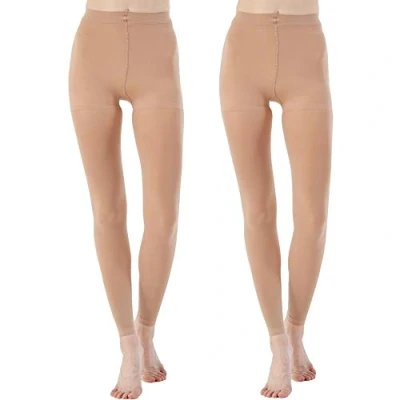Imagen de MANZI Mallas sin pies para mujer, danza, ballet, color negro, bronceado, 70 denier, 2 pares de tostado pies, M