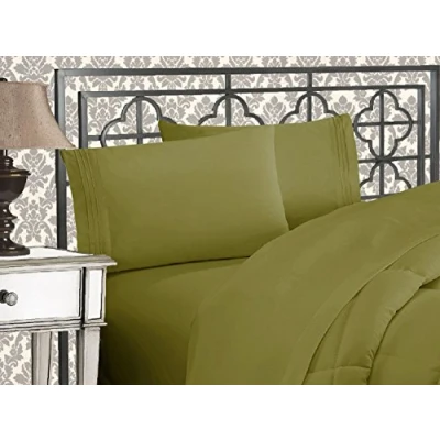Imagen de Elegant Comfort Lujoso Juego de sábanas 1500 Hilos Calidad egipcia, Tres líneas Bordadas, Suaves, 4 Piezas, Resistente a Las Arrugas y la decoloración, matrimonial, Verde