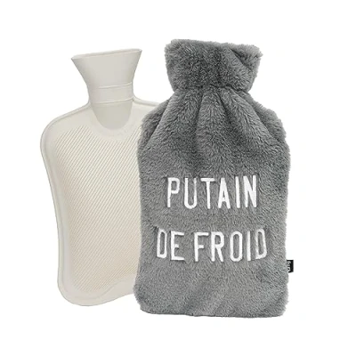Imagen de Fisura Bolsa de agua caliente original. 2 L. calor con funda suave. para alivio del dolor. Lavable. (P*tain froid, gris)