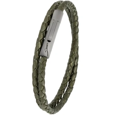 Imagen de Simaru pulsera de cuero, 4mm trenzado para mujeres y hombres, cierre gancho acero inoxidable, primera calidad Made in Germany