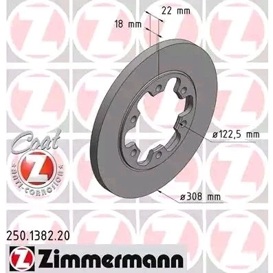 Imagen de ZIMMERMANN COAT Z 250.1382.20 Disco de freno 308 18 6/6 6 148 macizo revestido sin anillo sensor ABS FORD: Transit V363 Furgón