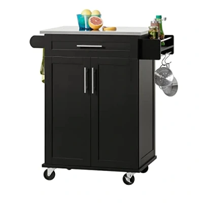 Imagen de SoBuy FKW110 SCH Carro de Cocina Carrito Servir Multiusos Estantería con Puerta y cajón Tablero Acero Inoxidable 83 x 46 90 cm Negro ES