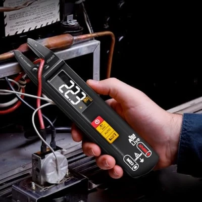 Imagen de MAXRIENY Alicates Amperométricos AC DC Horquilla Abierta Multímetro Digital Automático Recargable con Pluma Probador de Voltaje Eléctrico Mini Corriente Tensión Resistencia Continuidad