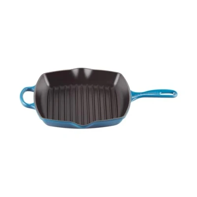 Imagen de LE CREUSET Parrilla de hierro fundido, Cuadrada, 26 cm, Apto para todas las fuentes calor, incluso inducción, Azul Marseille