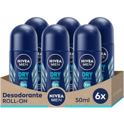 Imagen de NIVEA MEN Dry Fresh roll on pack (6 x 50 ml), desodorante antitranspirante con protección 72 h, de cuidado masculino testado en la vida real