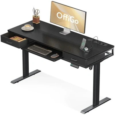 Imagen de OffiGo Escritorio Elevable Electrico con Cajón, 120cm Mesa Bandeja para Teclado, Regulable Altura Carga, Standing Desk, Negro