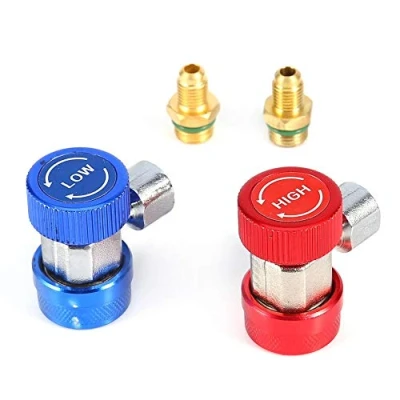 Imagen de Gorgeri Acoplamientos rápidos de presión, 2x R134A AC Aire acondicionado Acoplador rápido ajustable Conector adaptador alto bajo