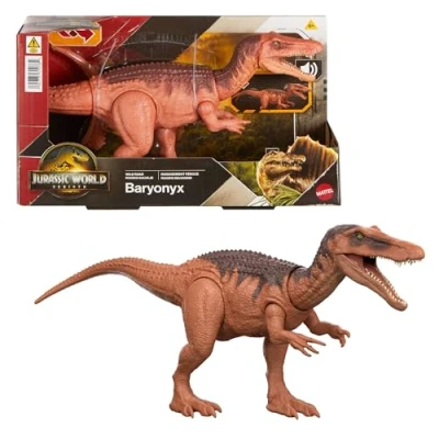 Imagen de Mattel Jurassic World: El Renacer, Baryonyx Rugido salvaje, Dinosaurio con ataque de mordisco en múltiples direcciones y sonido controlado la cola, diseño articulado juego digital, JGC79