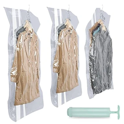 Imagen de Bolsas al Vacío para Ropa (3 Piezas: 1 x 120 65 cm, 105 90 cm) de Almacenamiento Colgar reutilizables, Ahorra espacio ropa, trajes, abrigos chaquetas