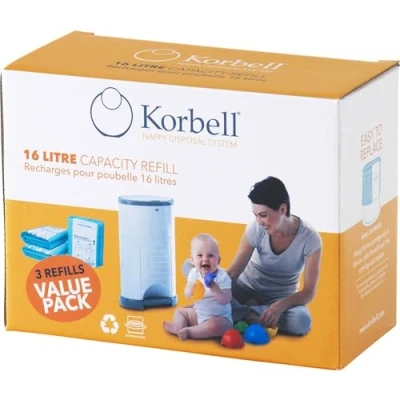 Imagen de KORBELL Recarga de pañales STANDARD 16 L X3 Biodegradable Antiolor Capacidad 240 capas por recambio