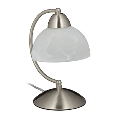Imagen de Relaxdays Lámpara de mesa vintage, Táctil, Cristal &amp; Hierro, Regulable, E14, 230V, 25x15x19 cm, 1 Ud., Plateado