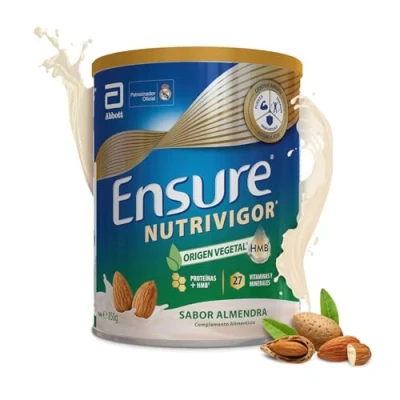 Imagen de Ensure Nutrivigor Origen Vegetal Sabor Almendra Complemento Alimenticio para Adultos, con HMB, Proteínas, Vitaminas y Minerales, como el Calcio Lata de 850 g​