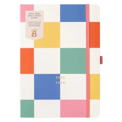 Imagen de Busy B A5 Day a Page Diary Mid Year Academic Planner Aug &#039;25 &#039;26 Multicoloured Journal Cover with Planner, Pen Loop, Notes, Timetables &amp; Elastic Closure