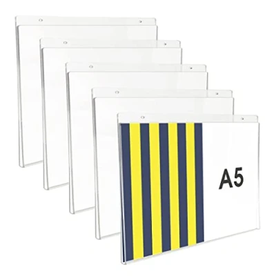 Imagen de Danieli Store Soporte de Pared Metacrilato A5 Horizontal para Carteles y Posteres. Expositor con Orificios la Fijación Mural. Acrílico Transparente Avisos (5 unidades)