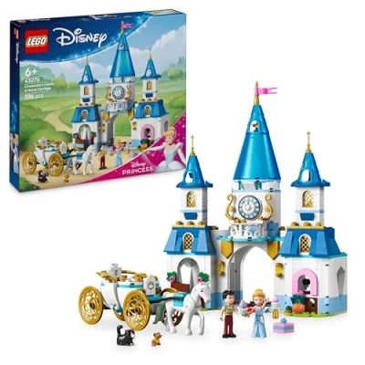 Imagen de LEGO Disney Princess Castillo y Carroza de Cenicienta Juguete para Niñas 6 Años o más, Mini Muñecos Princesa Príncipe Azul Figuras Caballo, Gus Gato Lucifer 43275