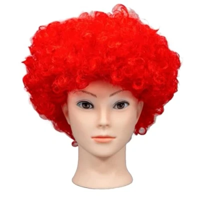 Imagen de Pelucas afro rizadas con pelo hinchable para disfraz de fiesta, accesorio discoteca, unisex, temática los años 60, 70, 80, color rojo