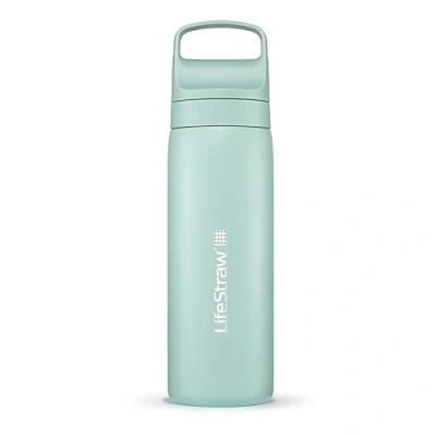 Imagen de LifeStraw Go Series Botella de filtro agua acero inoxidable con aislamiento al vacío doble pared sin BPA 18 onzas para viajes y uso diario; espuma mar