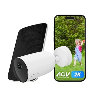 Imagen de EZVIZ CB3 Kit Cámara de Vigilancia WiFi Exterior con Panel Solar Cámaras Visión Nocturna en Color, Batería Incorporada, Detección Humana PIR, Audio Bidireccional, Resistente al Agua IP66