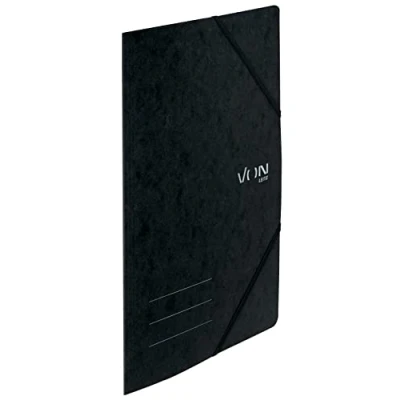 Imagen de VON Leitz 30110095 Pack de 5 carpetas A4 cartón reciclado, para 150 hojas, carpeta con banda elástica, estampado Modern Von, ligera escuela y hogar, color negro