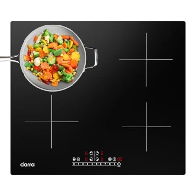 Imagen de CIARRA CBBIH4B Placa Inducción Integrada 4 Fuegos 7200W Función Boost de Control Táctil Vitrocerámica 9 Niveles Potencia Funciones Seguridad Negro