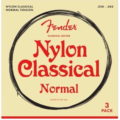 Imagen de Fender Cuerdas acústicas de nailon, 100 transparentes/plateadas, extremo amarre, calibres .028 .043, paquete 3