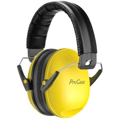 Imagen de Procase Casco Antiruido para Niño, Protección Auditiva SNR 27dB con Diadema Ajustable, Protector Oído Profesional Cancelación de Ruido Insonorizacion Estudiar Bebé Nené Infante Amarillo