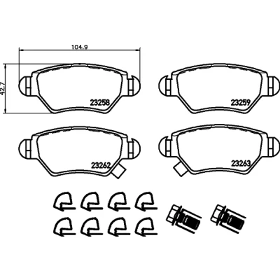 Imagen de HELLA 8DB 355 019 271 Juego de pastillas freno con avisador acústico desgaste tornillos pinza accesorios OPEL: Zafira A