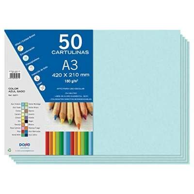 Imagen de Dohe Cartulinas A3 Azul Sado para Manualidades e Impresión (50 uds.) 21x29,7 cm 180 g/m² Material de oficina