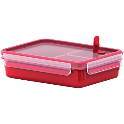 Imagen de Emsa Recipiente hermético para Almuerzo, Caja con Compartimentos, Cierre, microondas, plástico, Rojo, 1,2 l mit Einsätzen