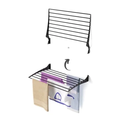 Imagen de foxydry Fold, tendedero de Pared Plegable, Ropa Retráctil Compacto para Interiores y Exteriores (80 cm, Black (Negro))