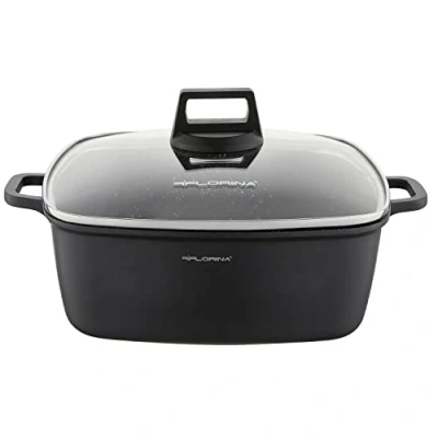 Imagen de FLORINA olla de aluminio (5,8 l) profundidad x ancho alto: 28 11 cm con tapa cristal antiadherente inducción rectangular ideal para cocinas inducción, cocina